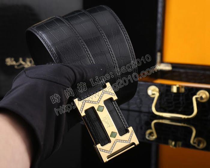 HERMES皮帶 專櫃品 新款野生鹿皮版 全手工包邊 純鋼鑲鑽扣 愛馬仕男士皮帶  hgh1946